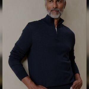 BANANA REPUBLIC MEN'S ITALIAN MERINO WOOL BARUFA NAVY HALF ZIP SWEATER NEW XL